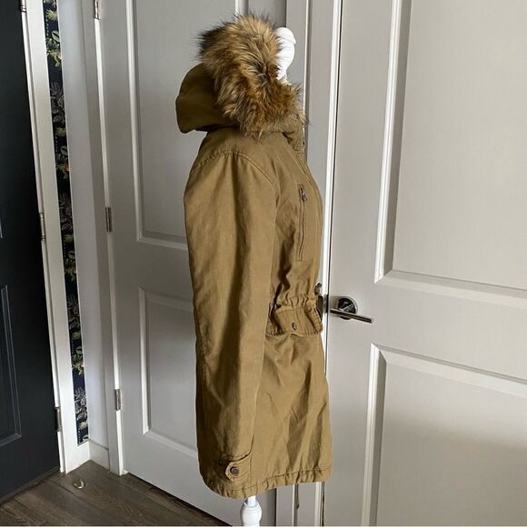 TOPSHOP Brown Parka Quilted Lined Winter Jacket with Faux Fur Trim Size US 6 - Picture 7 of 12